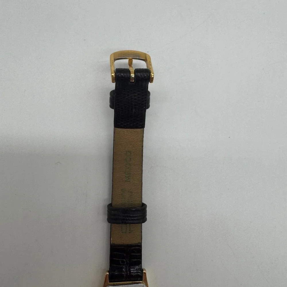 Pulsar V233-5100 Gold Tone Tonneau Ladies Quartz Watch Brown Leather needs bat